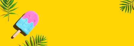 ice cream with tropical plantsの写真素材