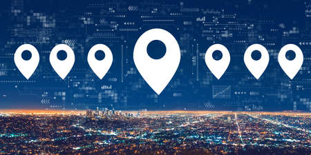 Map pin concept with downtown Los Angelesの写真素材
