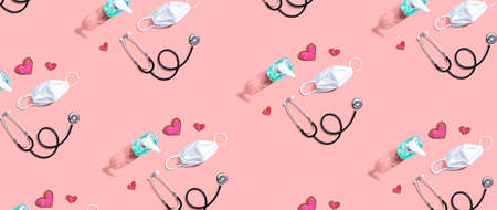 Covid-19 theme with hand drawing heartsの写真素材