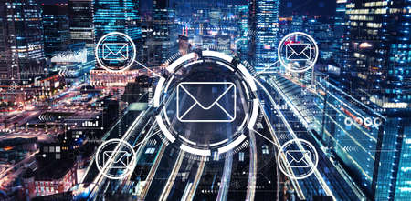 Email concept with a large train stationの写真素材