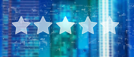 Rating star concept with downtown skyline