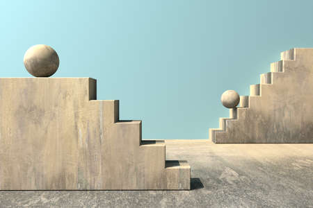 Stairs and balls - 3D render illustration - Abstract minimal background