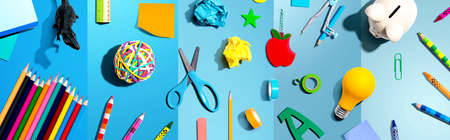 Collection of school supplies overhead view - flat layの写真素材