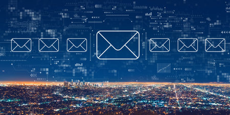 Email concept with downtown Los Angelesの写真素材