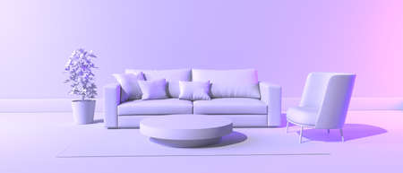 Living room with a sofa - Monochrome minimal theme - 3Dの写真素材