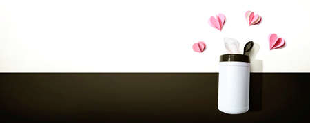 Sanitizer wipe with paper craft heartsの写真素材