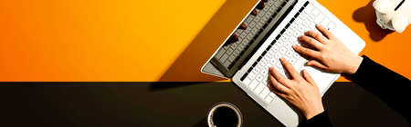 Person using a laptop computer with a piggy bank