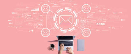 Email concept with person working with laptopの写真素材