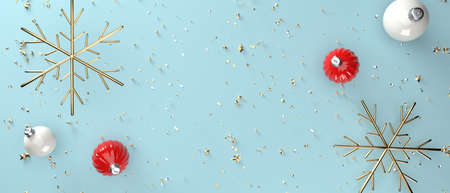 Christmas snowflakes with baubles - 3D render