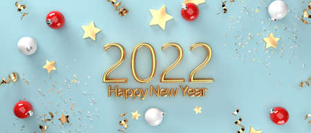 2022 New Year celebration theme with Christmas baubles and stars