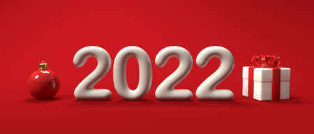 2022 New Year celebration theme with gift boxes and ornaments