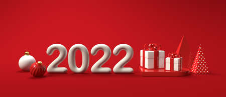 2022 New Year celebration theme with gift boxes and ornaments