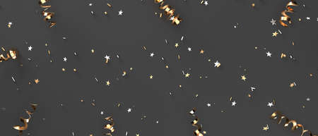 Serpentine streamers with confetti and small starsの写真素材
