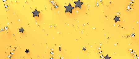 Serpentine streamers with stars and confetti - 3D render