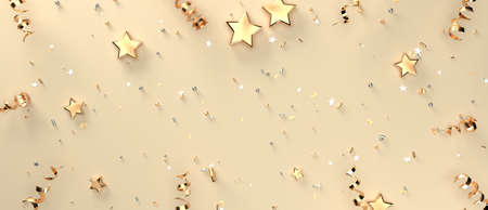 Serpentine streamers with stars and confetti - 3D renderの写真素材