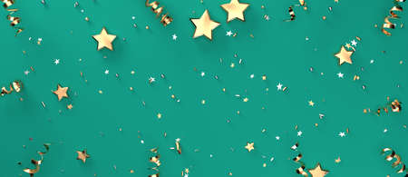 Serpentine streamers with stars and confetti - 3D renderの写真素材