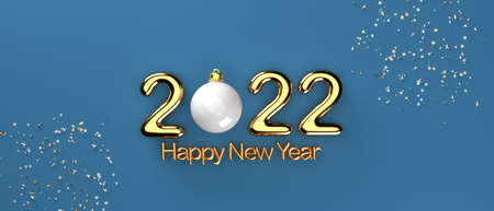 2022 New Year celebration theme with confetti and bauble - 3D