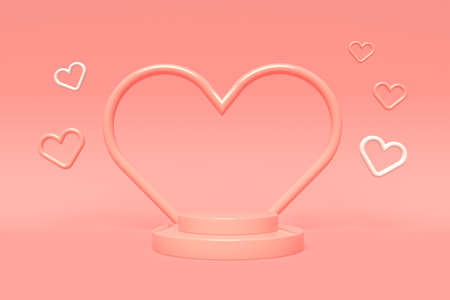 Hearts with podium - Appreciation and love theme - 3Dの写真素材