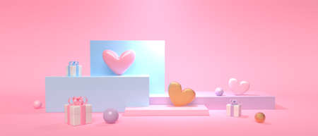 Hearts and small gift boxes - Appreciation and love theme - 3Dの写真素材