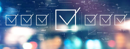 Checklist concept with city lights at nightの写真素材