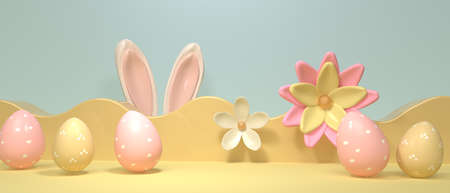 Easter holiday theme with decorations and rabbit ears