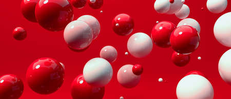 Scattered floating colored spheres background - 3D renderの写真素材