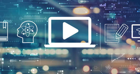Webinar concept with blurred city lights