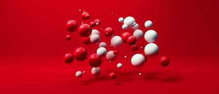 Scattered floating colored spheres background - 3D renderの写真素材