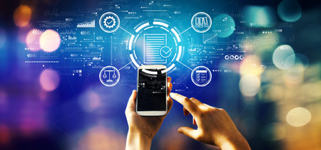 Compliance concept with person using a phoneの写真素材