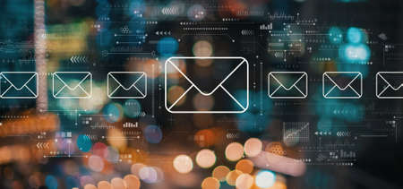 Email concept with blurred city lightsの写真素材