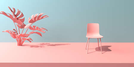 Relaxing chair with plant - Monochrome minimal themeの写真素材