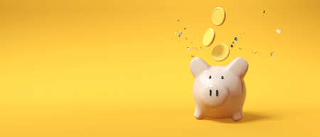 Financial theme with piggy bank and coinsの写真素材