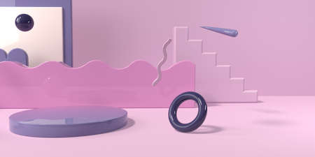 3D render of geometric shapes and a podium