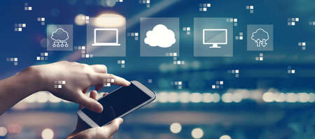 Cloud computing with person using smartphone