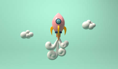 Space exploration theme with a rocket - 3D