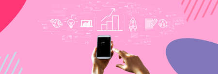 Business growth analysis with person using smartphoneの写真素材