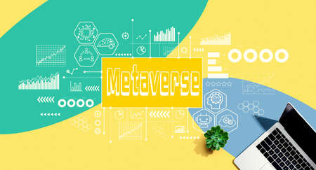 Metaverse theme with a laptop computerの写真素材