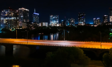 Downtown Austin Texas skyline and Colorado riverの写真素材