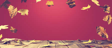 Autumn seasonal background with falling leaves - 3D