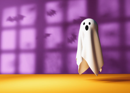 Halloween white spooky ghost with shadow - 3Dの写真素材