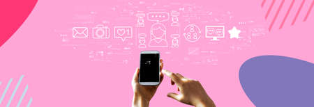 Social media theme with person using smartphoneの写真素材