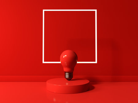 Light bulb on a podium with a square frame - 3Dの写真素材