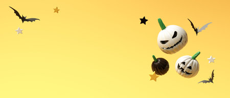 Halloween theme with pumpkin ghosts and bats - 3Dの写真素材