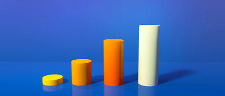 Cylinder shaped bar graphs on a colored background - 3D