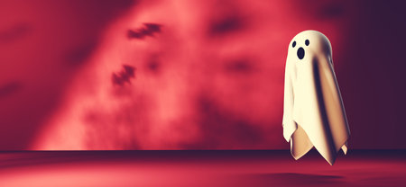 Halloween white spooky ghost with shadow - 3Dの写真素材