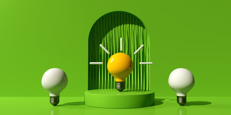Light bulb on a podium in front of theater curtain - 3Dの写真素材