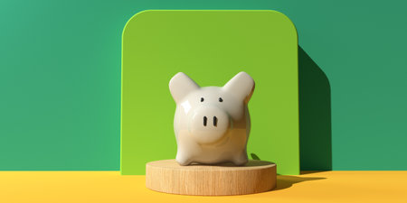 Piggy bank on a podium with a square wall - 3Dの写真素材