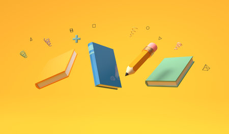Books and a pencil - Educational theme - 3Dの写真素材