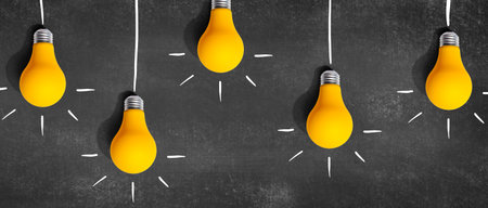 Hanging idea light bulbs - Business conceptの写真素材