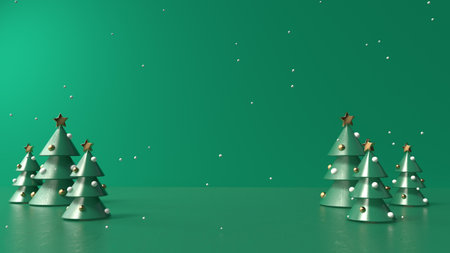Christmas trees with snowing - 3D renderの写真素材